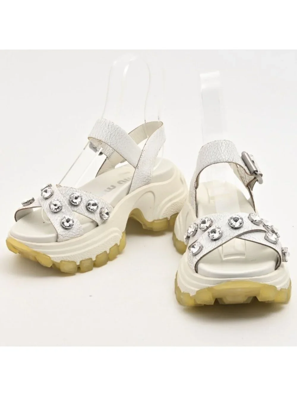 Miu Miu Sandals White Bijou Crack Leather